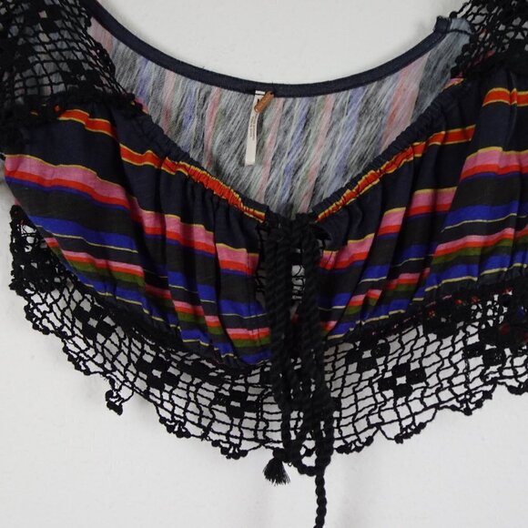 Free People Crop Top Size XS Aruba Crochet Multicolor Striped Style OB1522759 - Picture 3 of 14